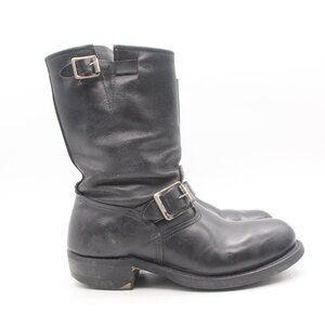 Tapper Motorcycle Mens 7.5 D Boots Black Leather Pull On Mid Calf Buckle USA